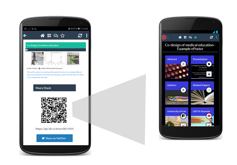 Image showing how you can find the sharing area of an ePoster and share its unique QR code or weblink.