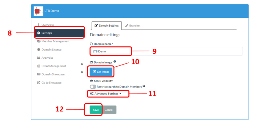 Image showing the Domain Settings screen