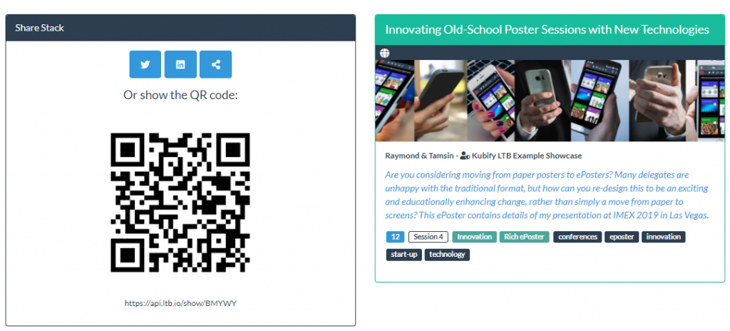 Screenshot showing the sharing and summary information about an ePoster