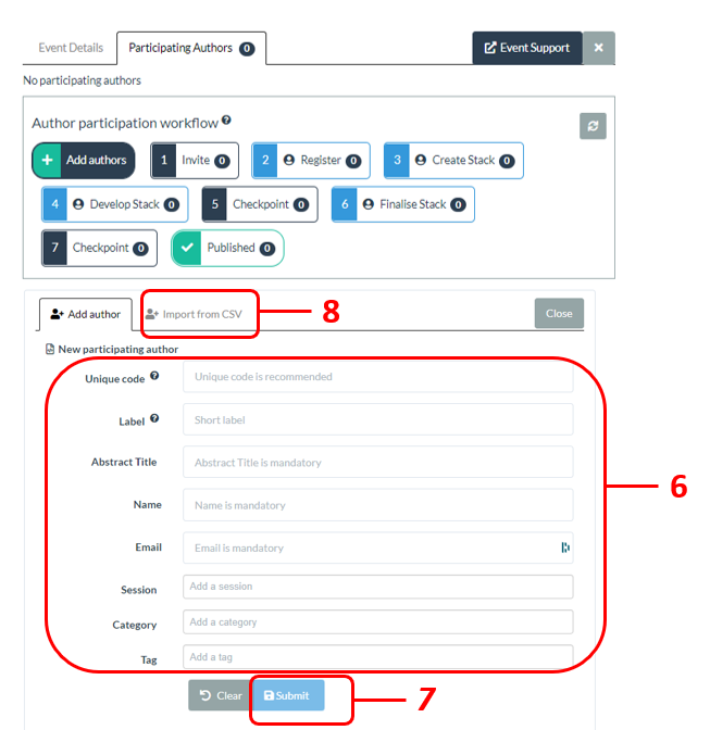 Screenshot showing where you add the authors and the information that is requested. 